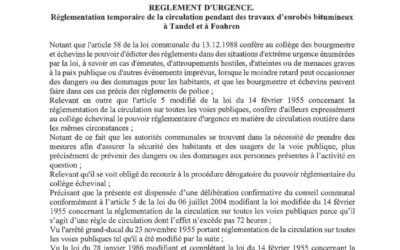 Règlement urgence circulation – Travaux enrobés bitumineux à Tandel et à Fouhren (signé) (28.08.2023)