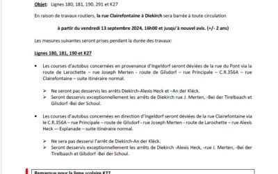 Avis de perturbation des lignes 180, 181, 190, K27 et 291