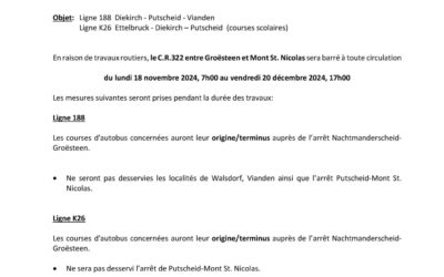 Avis pertubation du RGTR en raison de travaux routiers entre Groësteen et Mont St. Nicolas