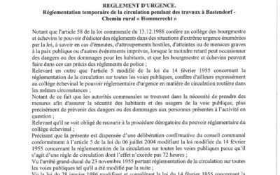 Règlement d’urgence de circulation – chemin rural Hommerecht à Bastendorf (18.11.2024)