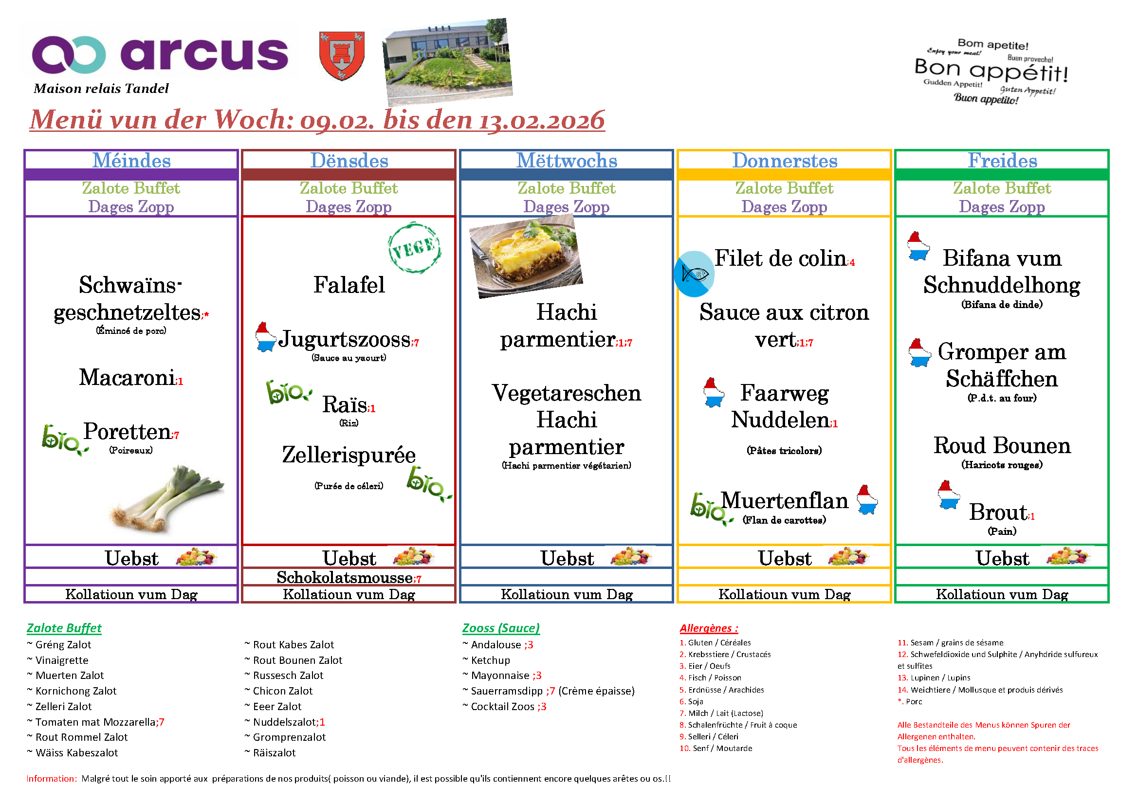 Menu de la semaine 07 (09.02.2026 - 13.02.2026)