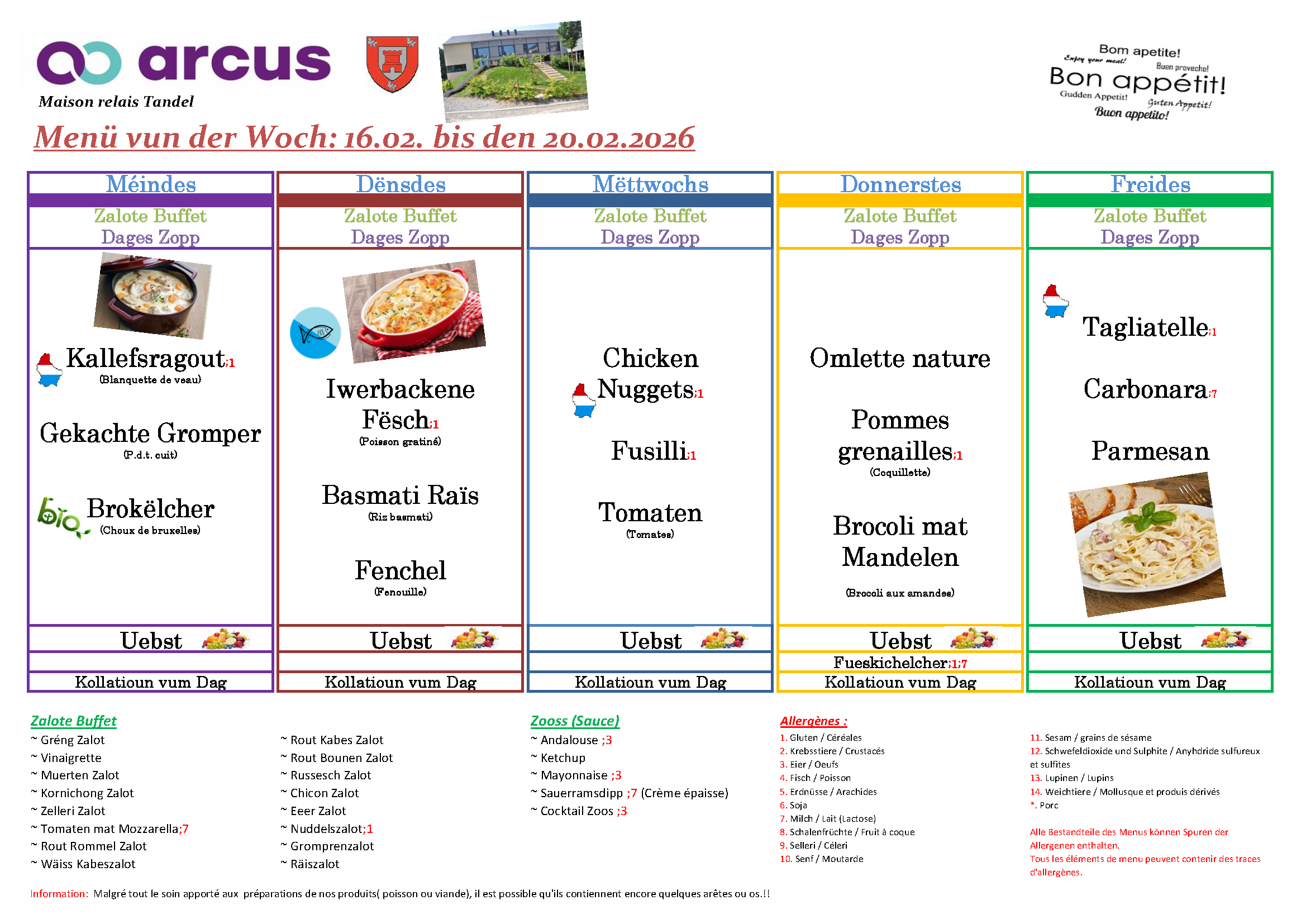 Menu de la semaine 08 (16.02.2026 - 20.02.2026)