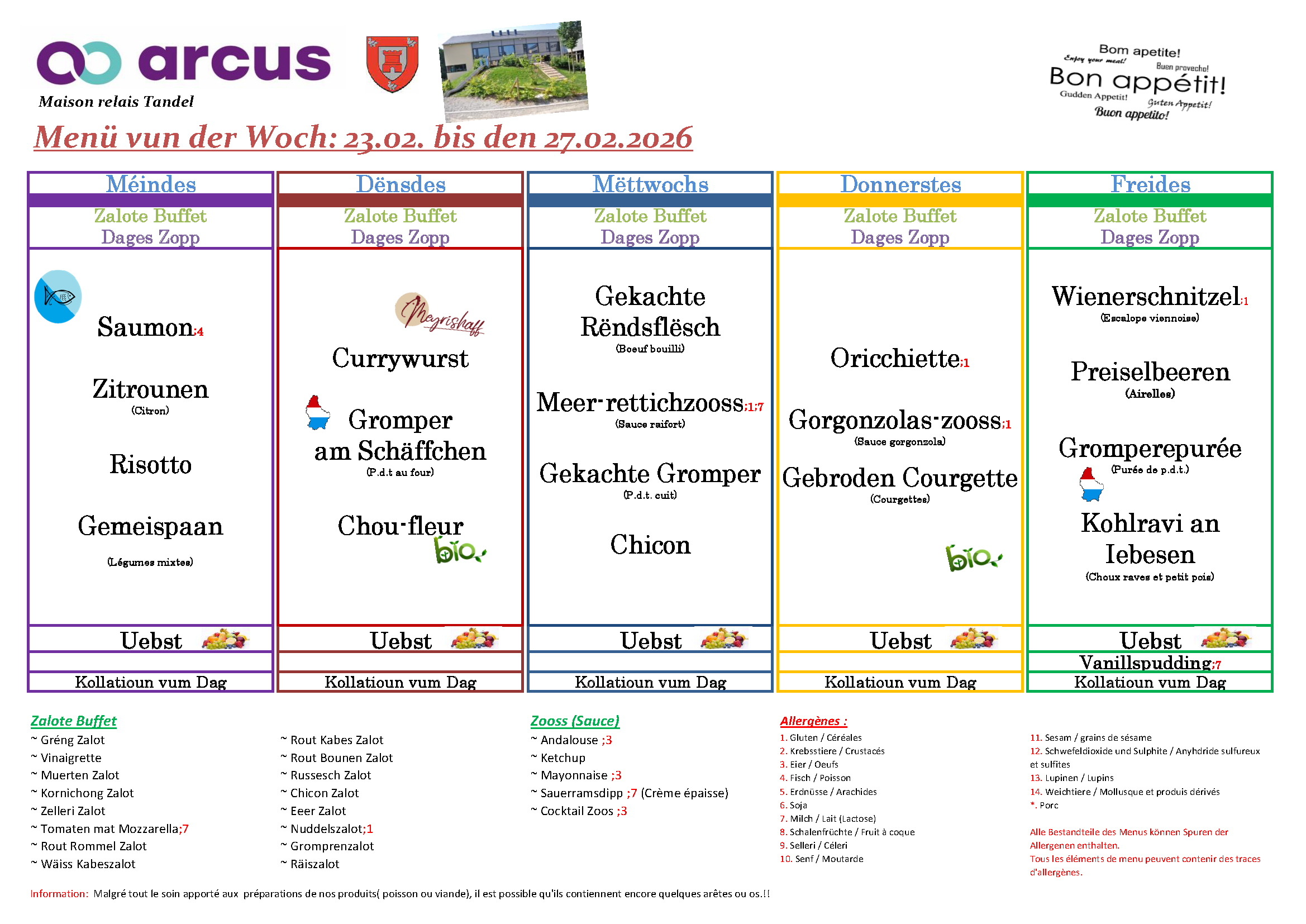 Menu de la semaine 09 (23.02.2026 - 27.02.2026)