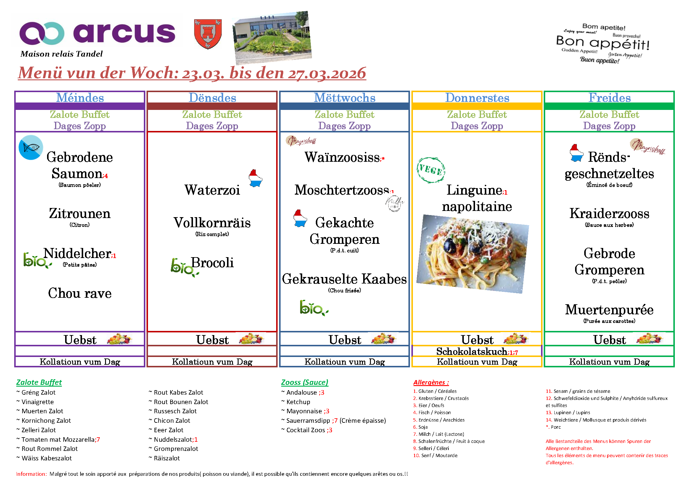 Menu de la semaine 13 (23.03.2026 - 27.03.2026)