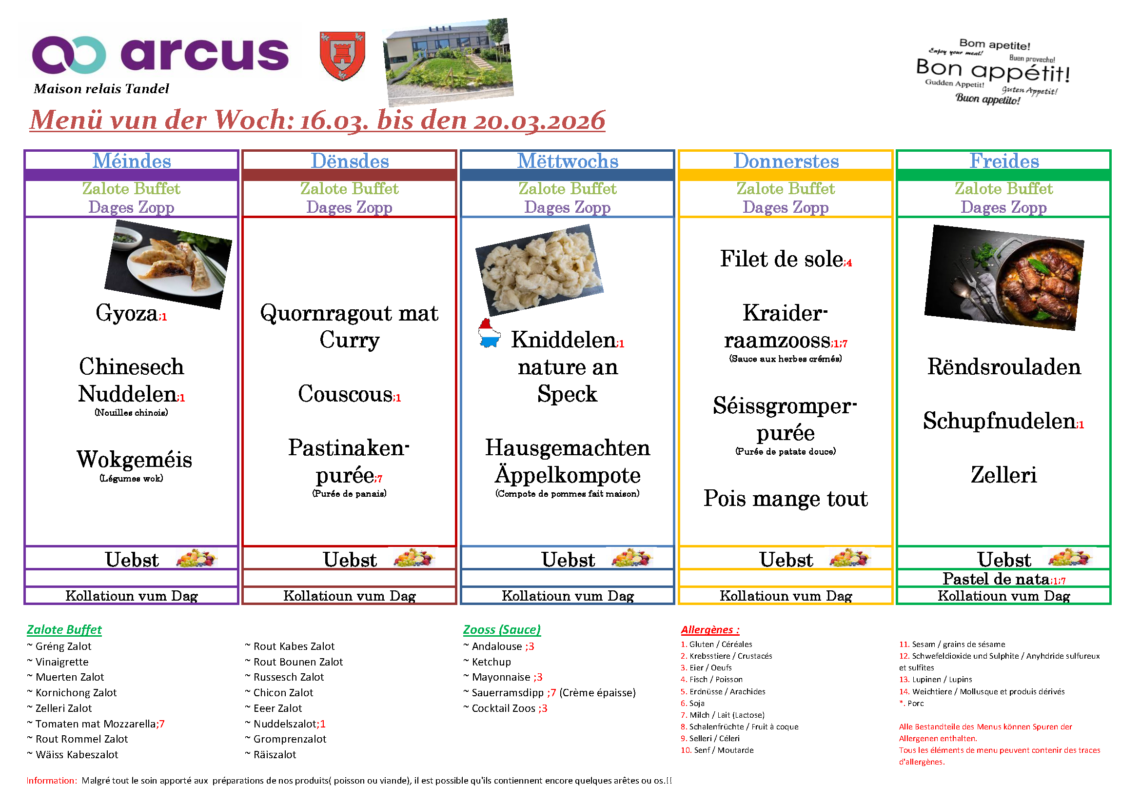 Menu de la semaine 12 (16.03.2026 - 20.03.2026)
