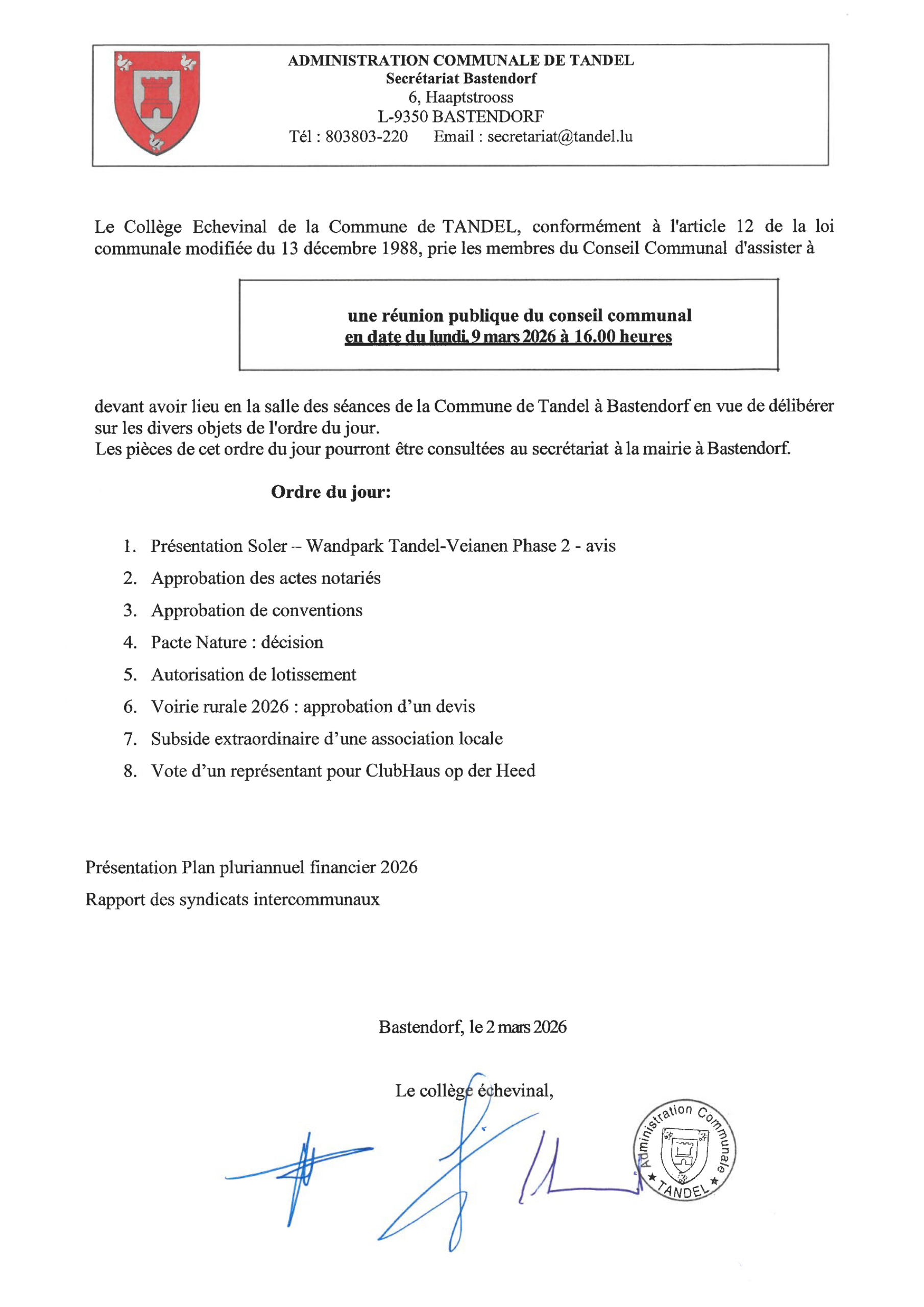 Conseil communal - 09.03.2026