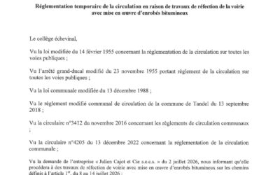 Réglementation temporaire de circulation réfection voirie