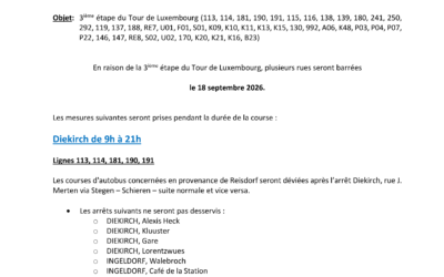 Avis Perturbation 2026/834 du 16.09.2026 – Tour de Luxembourg