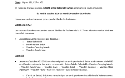 Avis de perturbation – N17B entre Bettel et Fouhren