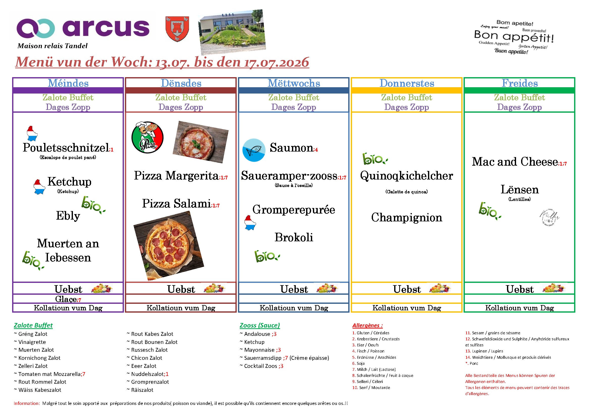 Menu de la semaine 29 (13.07.2026-17.07.2026)