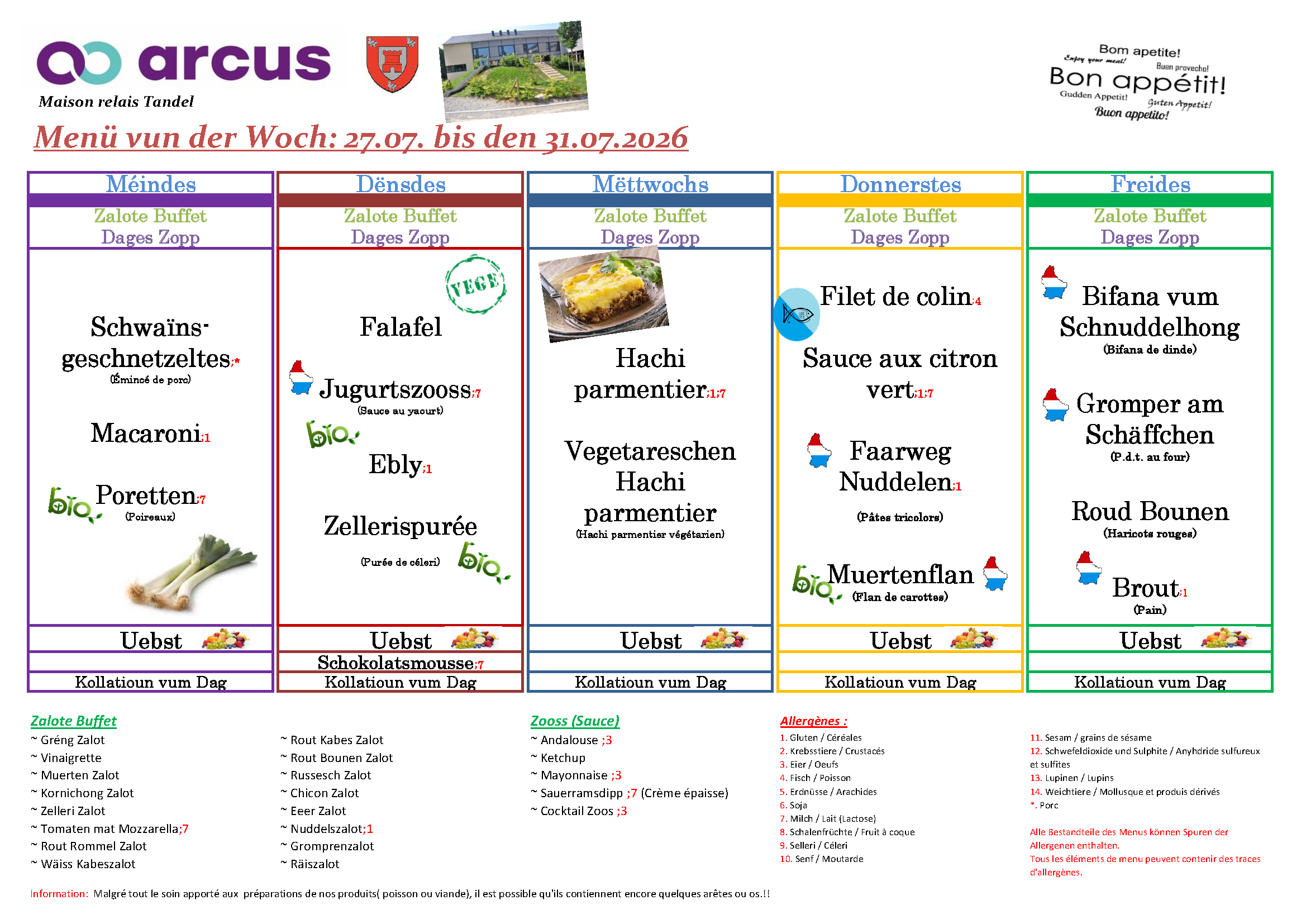 Menu de la semaine 31 (27.07.2026 - 31.07.2026)