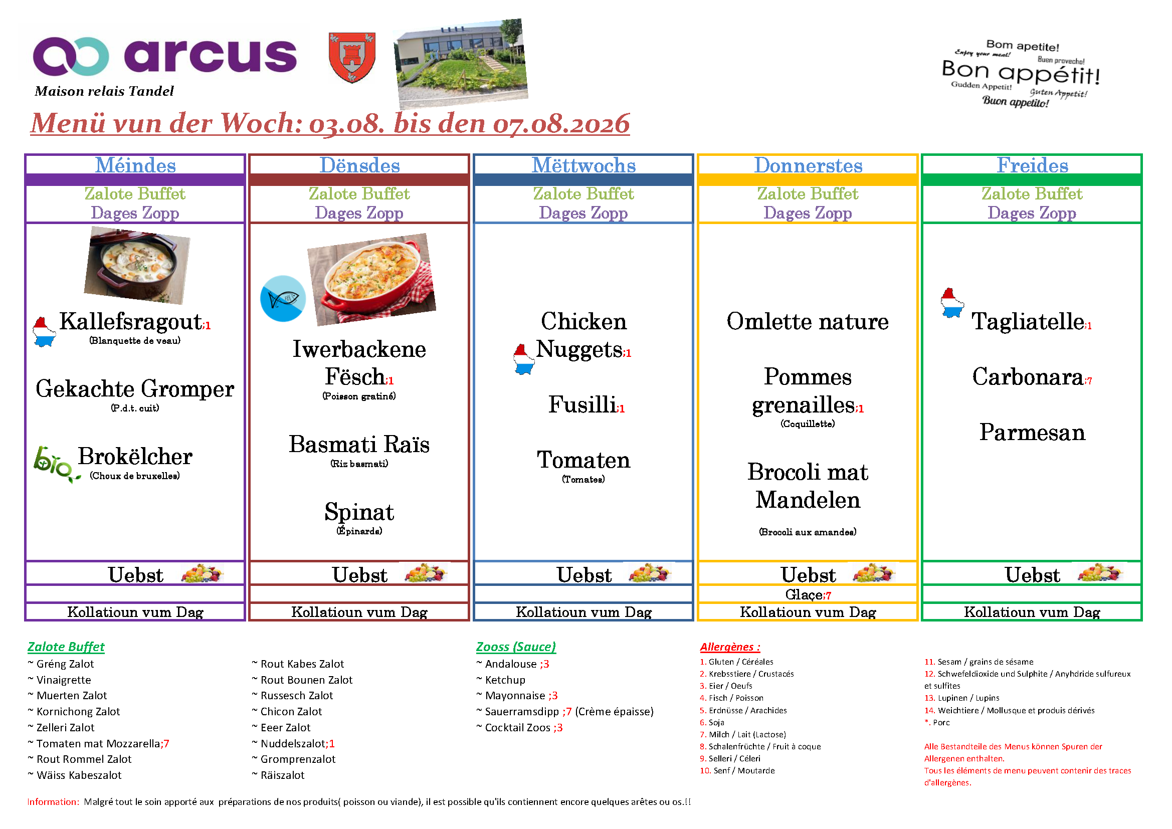 Menu de la semaine 32 (03.08.2026-07.08.2026)