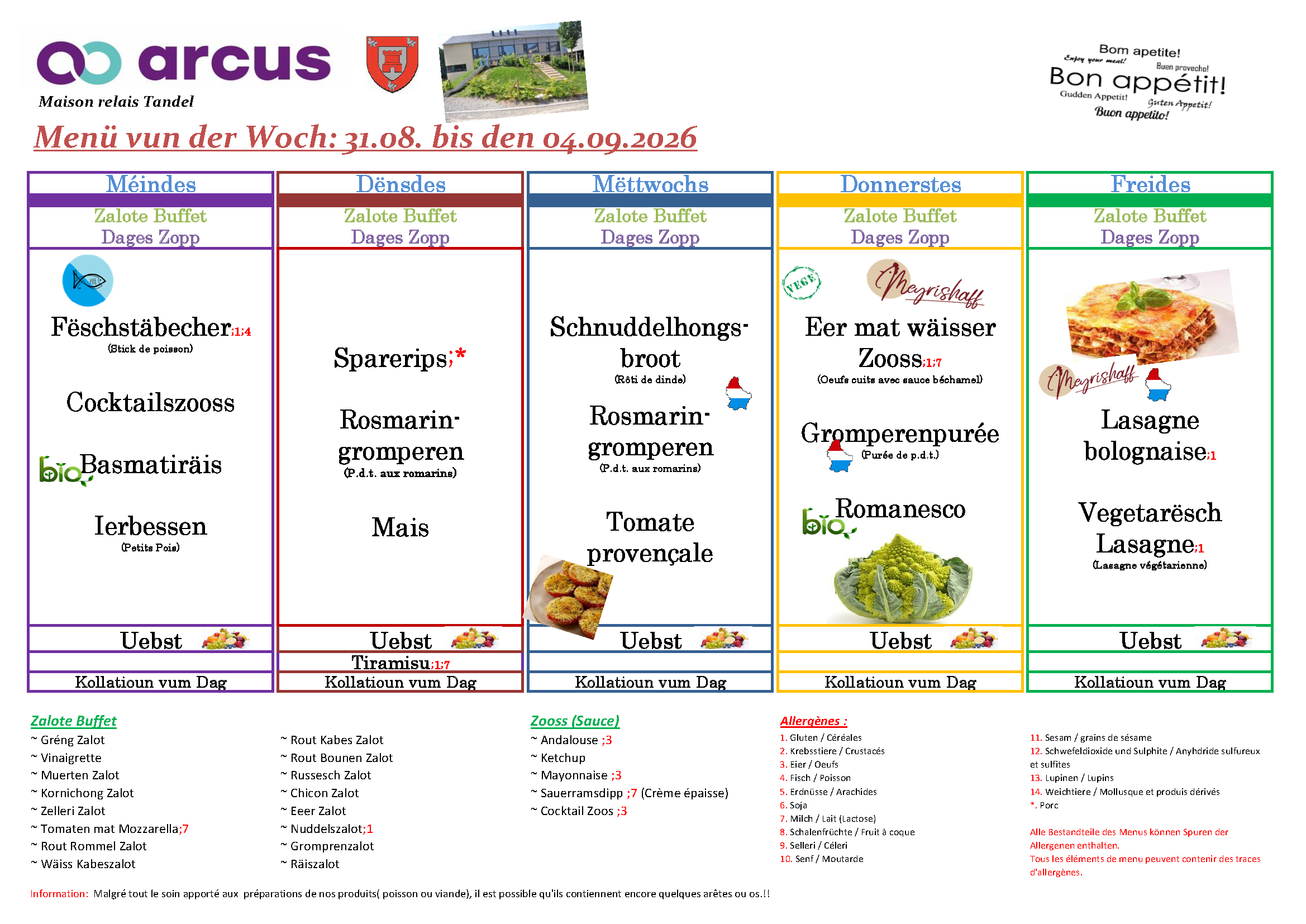Menu de la semaine 36 (31.08.2026-04.09.2026)