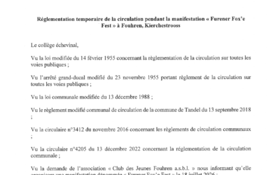 Règlement temporaire circulation FOKI – Furener Foxe Fest