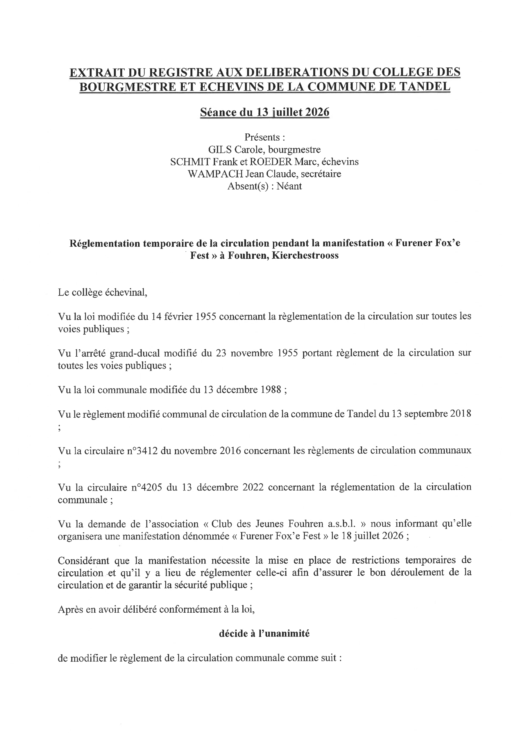 Règlement temporaire circulation FOKI - Furener Foxe Fest