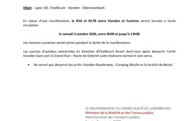 Avis perturbation RGTR Ettelbruck-Vianden-Obereisenbach le 3.10.2026