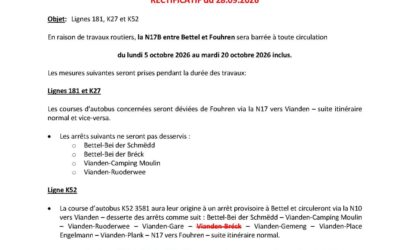 Avis perturbation RGTR entre Bettel et Fouhren 5.10 – 20.10.2026