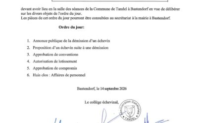 Convocation séance du conseil communal 21.09.2026